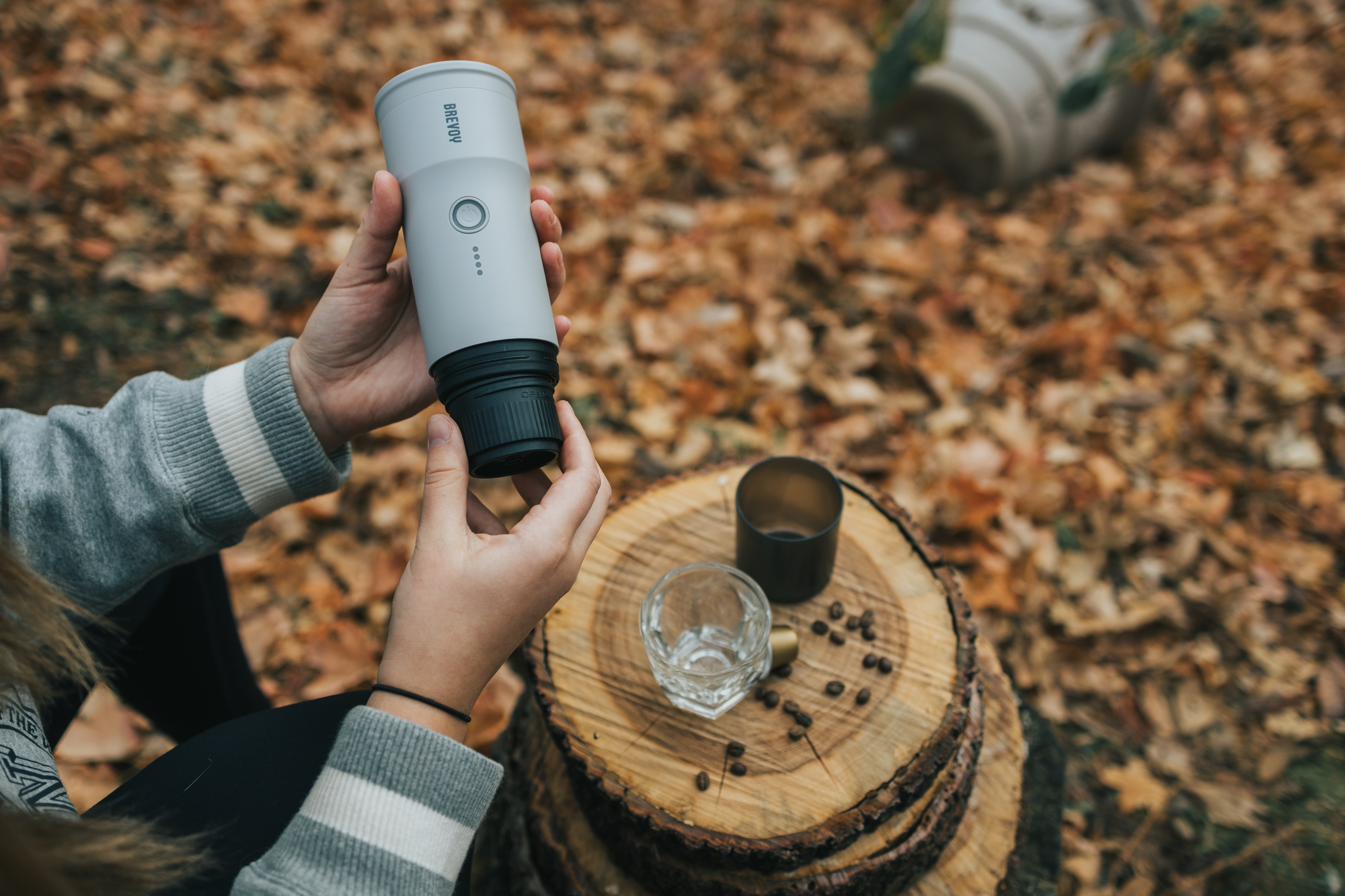 Brevoy | Portable Espresso Machine | Self-Heating Travel Coffee